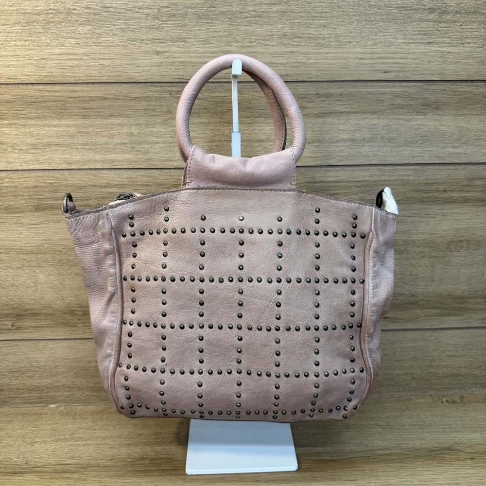 Latico Leathers Roxie Pink Leather Grid Studded Crossbody Satchel Handbag Tote